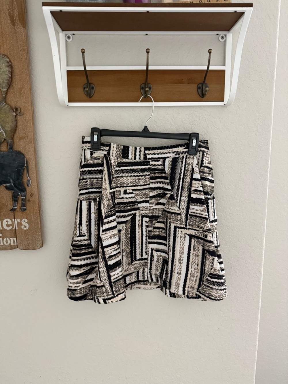 a.n.a Black and Cream Geometric Skater Skirt